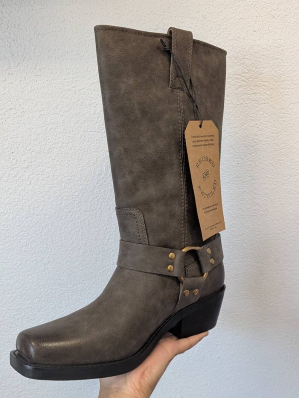 Frye and Co. Women's Lorrie Harness 12 Tall Moto Boots (Smoke) Size 8.0 - O - Picture 2 of 5